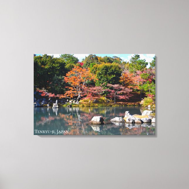 Höstträdgårdsdammtempel Japan Arashiyama Resa  Canvastryck (Framsida)
