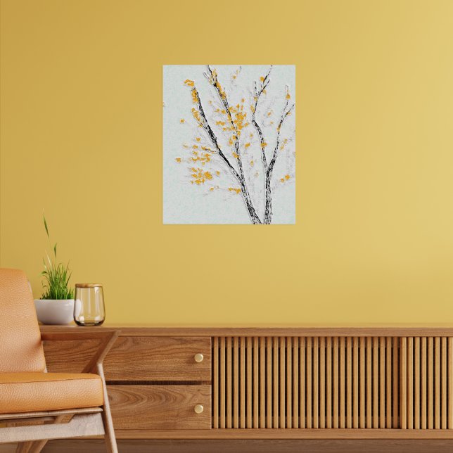 Höstträdgrenar med gula höstlöv poster (Vardagsrum 2)