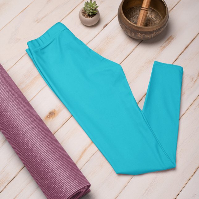 Hösttrend Färg Vivid Cyan Solid Leggings (Skapare uppladdad)