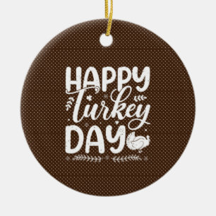 Hösttypografi för "Lycklig Turkey Day" Julgransprydnad Keramik
