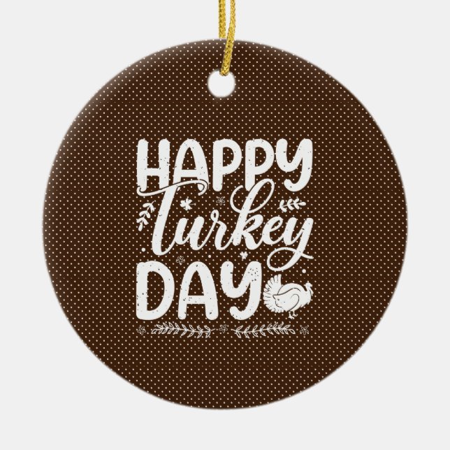 Hösttypografi för "Lycklig Turkey Day" Julgransprydnad Keramik (Framsidan)