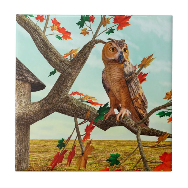 Höstuggla lönnträd Wildlife Art Kakelplatta (Framsidan)