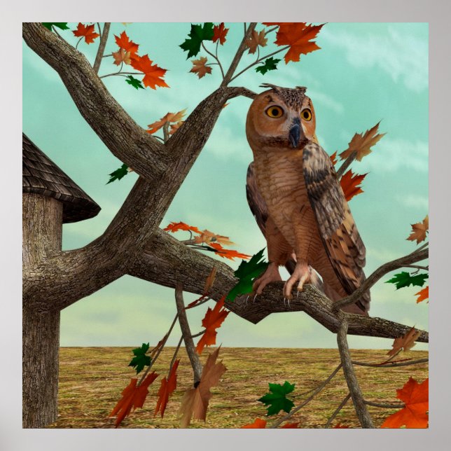 Höstuggla lönnträd Wildlife Art Poster (Framsidan)