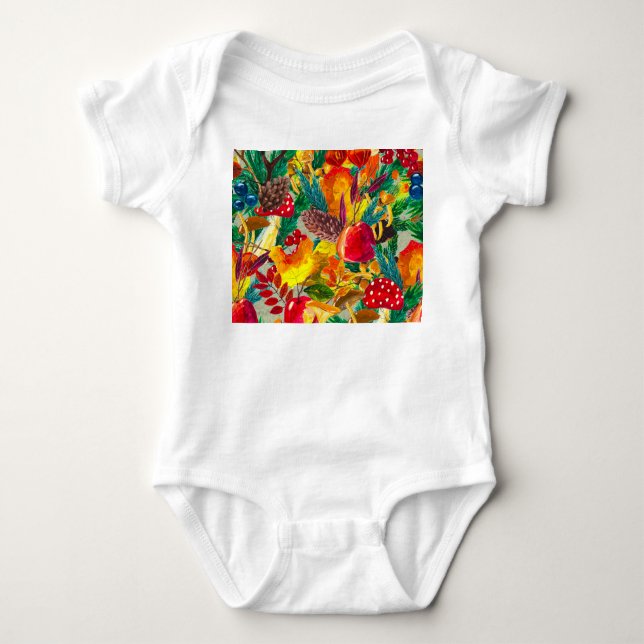 Höstvågens Löv Svampar Mönster T Shirt (Framsida)