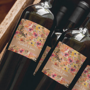 Höstvågsfärgblommor Bröllop Vinflaska Etikett