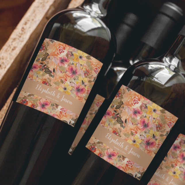 Höstvågsfärgblommor Bröllop Vinflaska Etikett (Skapare uppladdad)