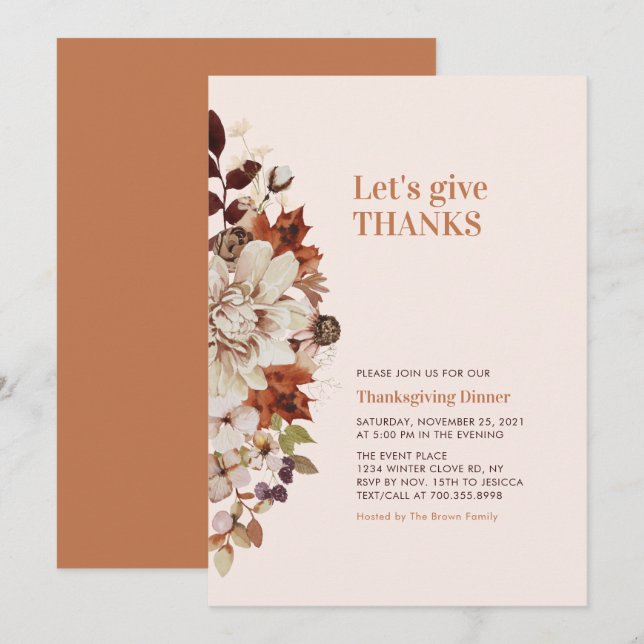 Höstvänners Höst/Thanksgiving Middag Inbjudningar (Fram/baksida)