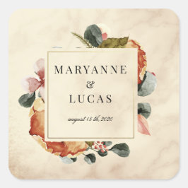 Höstvattenfärgad bladmonogram bröllop fyrkantigt klistermärke