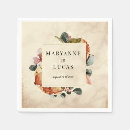 Höstvattenfärgad bladmonogram bröllop pappersservett