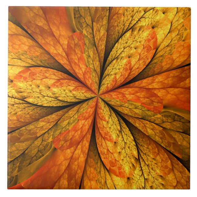 Höstväxt, Modern Abstrakt Fractal Art Löv Kakelplatta (Framsidan)