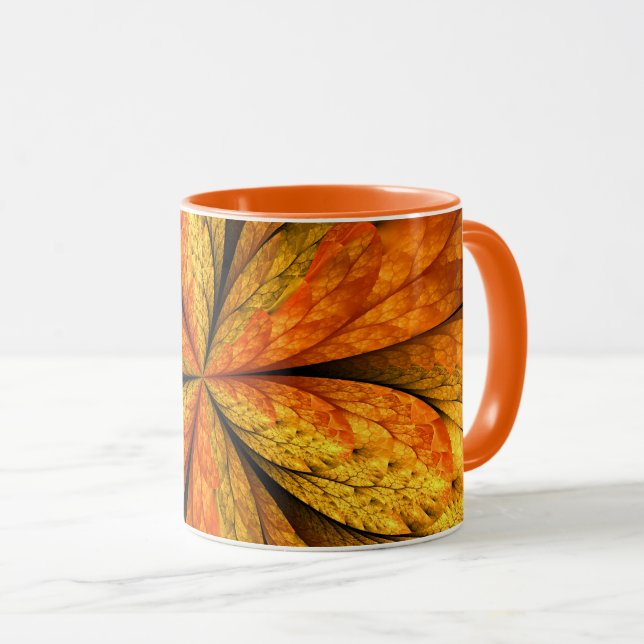 Höstväxt, Modern Abstrakt Fractal Art Löv Mugg (Framsida höger)