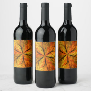 Höstväxt, Modern Abstrakt Fractal Art Löv Vinflaska Etikett