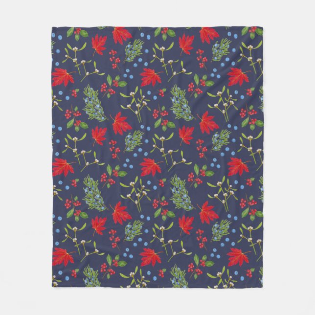 Höstväxter Botaniskt Mönster Högtid Fleecefilt (Framsidan)