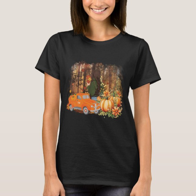 Höstvibes, en bil som laddas med pumpa t shirt (Framsida)