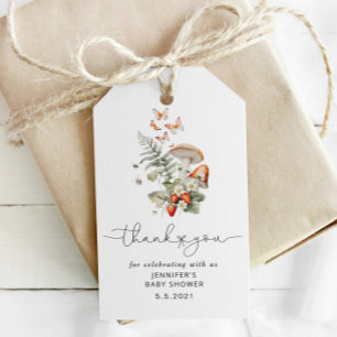 Höstvilda svamp-baby shower tack tag presentetikett
