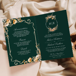 Höstvildblomma Krön Emerald QR-kod Bröllop Inbjudan