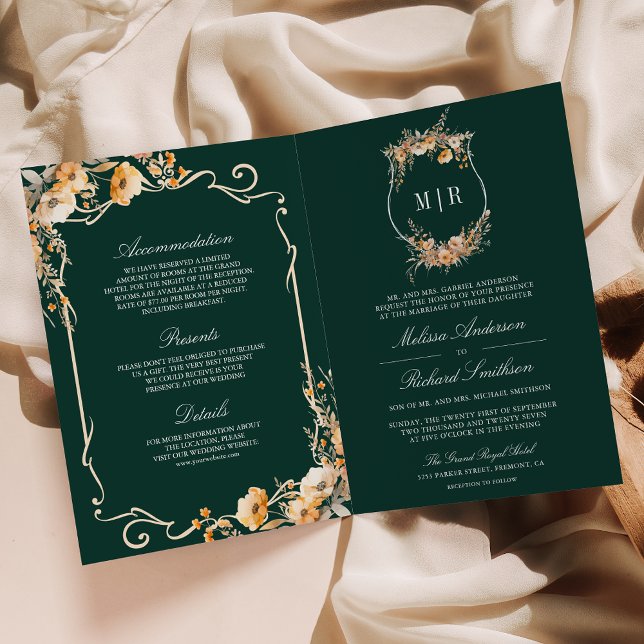 Höstvildblomma Krön Emerald QR-kod Bröllop Inbjudan (Skapare uppladdad)