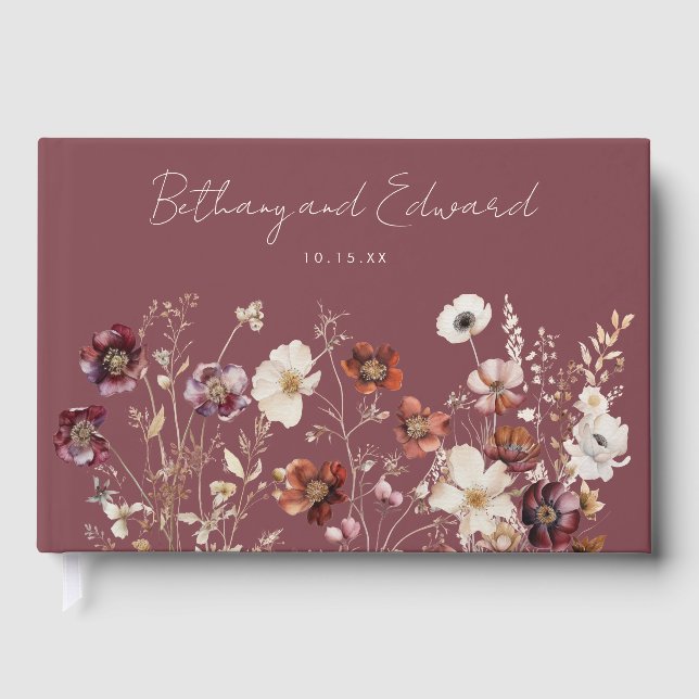 Höstvildblomma Mauve Bröllop Gästböcker (Framsida)