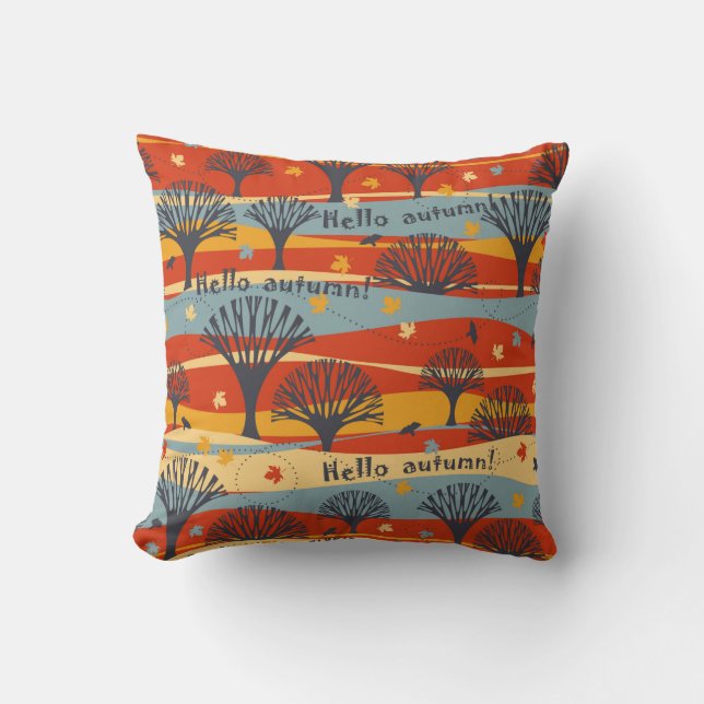 Höstvintagen sömlös mönster med träd, lönnformad  kudde (Framsida)