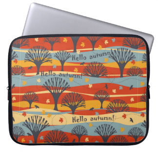 Höstvintagen sömlös mönster med träd, lönnformad  laptop fodral
