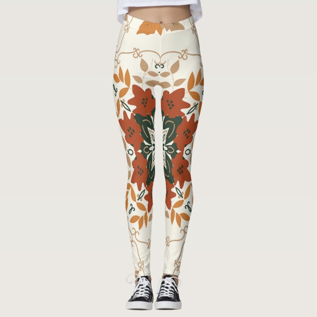 Höstvisklar: Geometrisk blandning av Blommigt Leggings (Framsida)