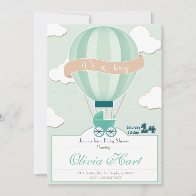 Hot Air Ballon Baby Shower Invitation (It´s a boy) Inbjudningar (Framsida)