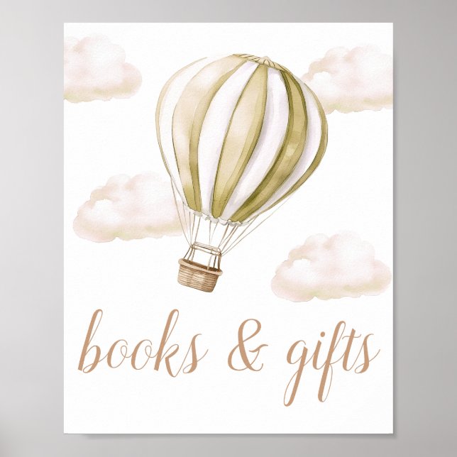 Hot Air Balloon Baby Shower Books And Gifts Sign Poster (Framsidan)