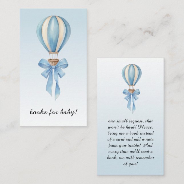 Hot Air Balloon Boy Baby Shower Books for Baby Tilläggskort (Fram/baksida)