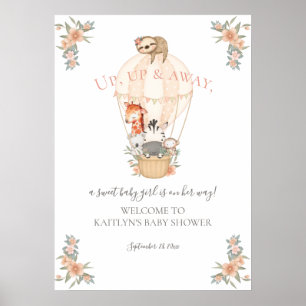 Hot Air Balloon Cute Animals Giraffe Sloth Zebra Poster