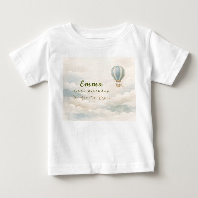 Hot Air Balloon First Birthday Baby T-Shirt (Framsida)