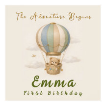  Hot Air Balloon First Birthday Poster