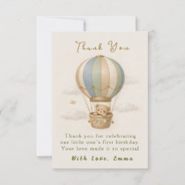 Hot Air Balloon First Birthday Thank You Card Tack Kort