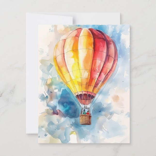 Hot Air Balloon In Watercolors Julkort (Framsida)