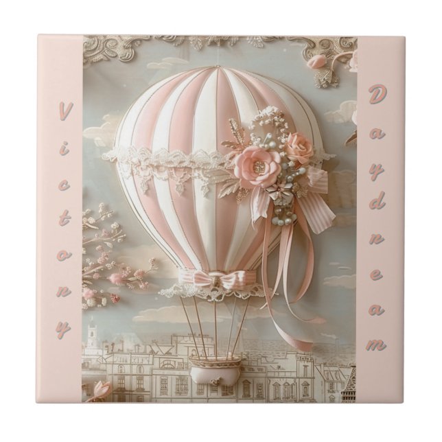 Hot Air Balloon Parisian Soft Pink Customizable  Kakelplatta (Framsidan)