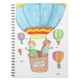 Hot Air Balloon with Dog and Children Anteckningsbok