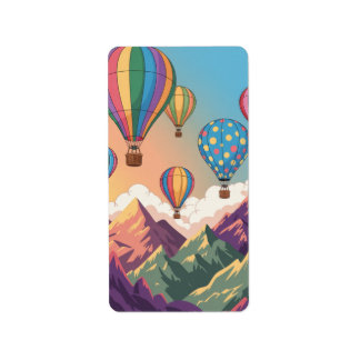 Hot air balloons over mountains Puzzle Adressetikett