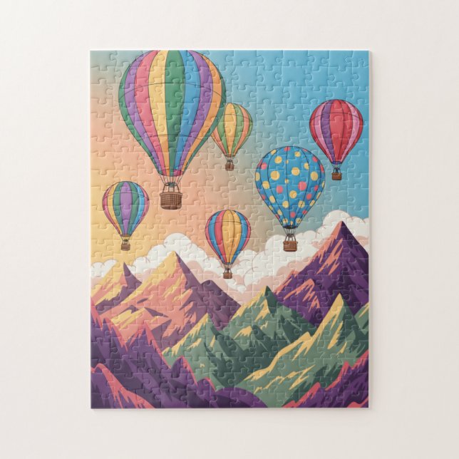 Hot air balloons over mountains Puzzle Pussel (Vertikal)