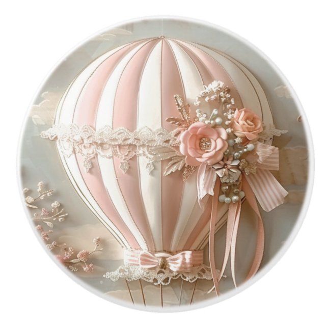 Hot Air Parisian Balloon Soft Pinks Baby Room  Knopp (Framsidan)