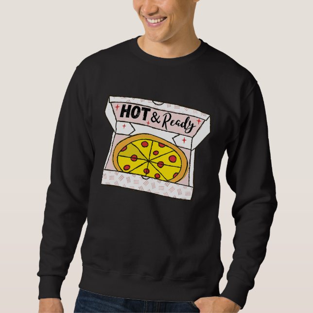 Hot And Ready Pizza Retro Valentine's Day Groovy R Lång Ärmad Tröja (Framsida)