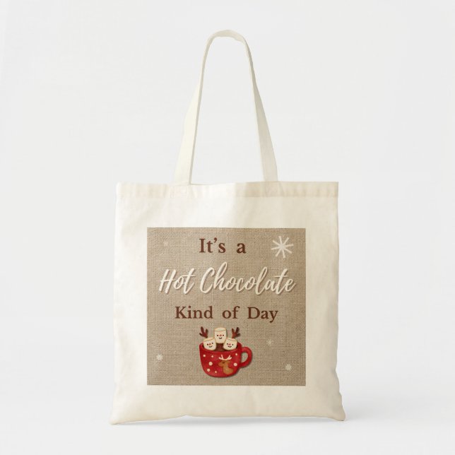 Hot Chocolate Kind of Day reindeer mug Tote Tygkasse (Framsidan)