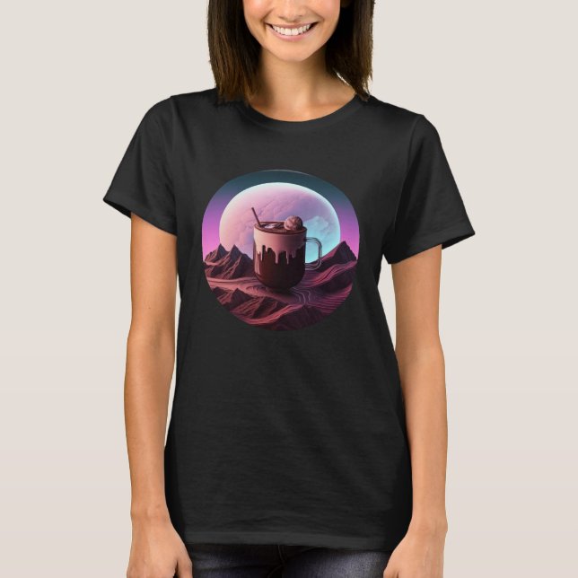 Hot Chocolate Synthwave 80s Retrowave Aesthetic T Shirt (Framsida)