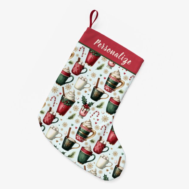 Hot Christmas Holiday Drinks Pattern Personalized Liten Julstrumpa (Framsidan (Hängande))