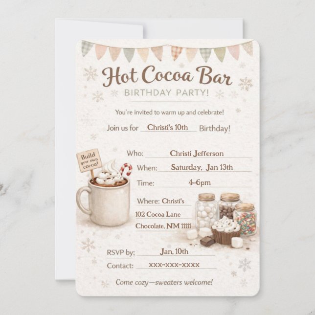 Hot Cocoa Bar Birthday Invitation Inbjudningar (Framsida)