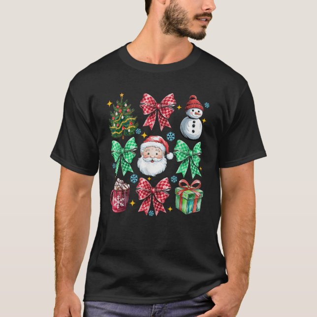 Hot Cocoa Candy Cane Christmas Santa Coquette Bow  T Shirt (Framsida)