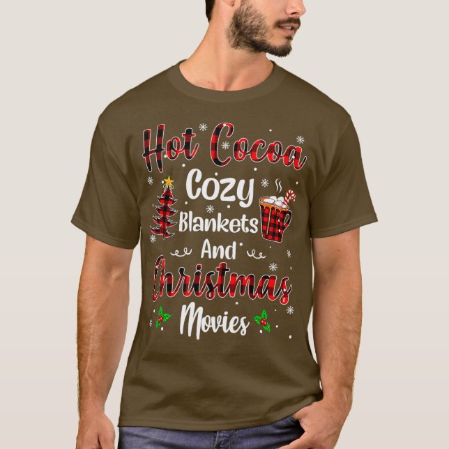 Hot Cocoa Cozy Blankets Christmas Movies Red T Shirt (Framsida)