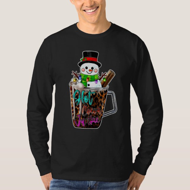 Hot Cocoa Junkie Leopard Cute Snowman Merry Christ T Shirt (Framsida)