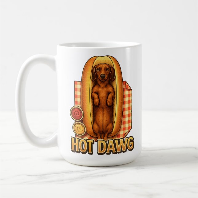 Hot Dawg Funny Dachshund Hot Dog Parody Cute Dog  Kaffemugg (Vänster)