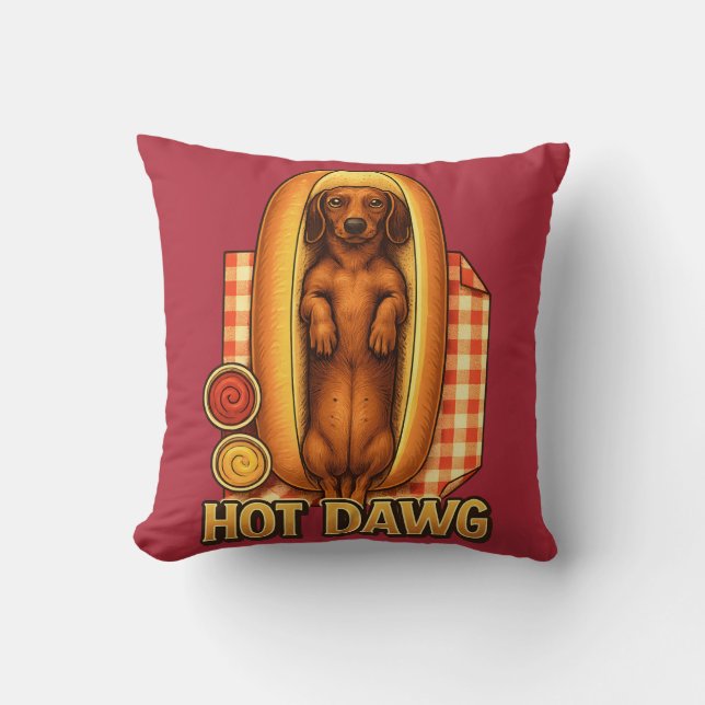 Hot Dawg Funny Dachshund Hot Dog Parody Cute Dog  Kudde (Framsida)