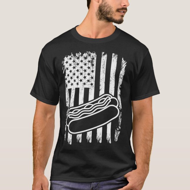 Hot Dog America US Flag Hot Dog  Hotdogs Fast Food T Shirt (Framsida)