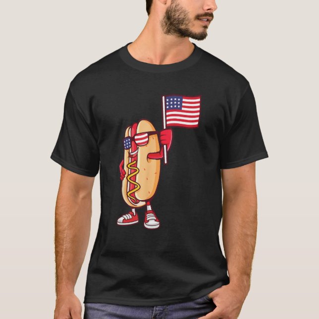 Hot Dog American Flag July 4th Patriotic Summer US T Shirt (Framsida)